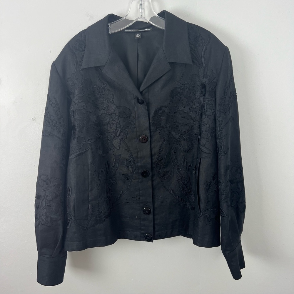 Linda Allard Ellen Tracy 100% Linen Floral Embroidered Women's Jacket Blazer